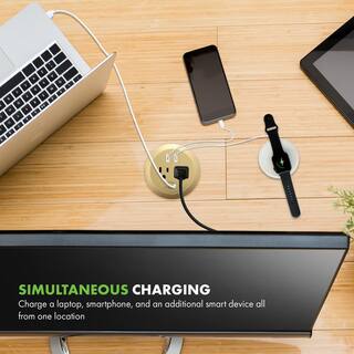 TOPGREENER 12 Amp 2-Outlets Desktop Grommet 60-Watt Power Delivery Type C Port 3-USB Charging Ports Gold TTRP48APD60-GD