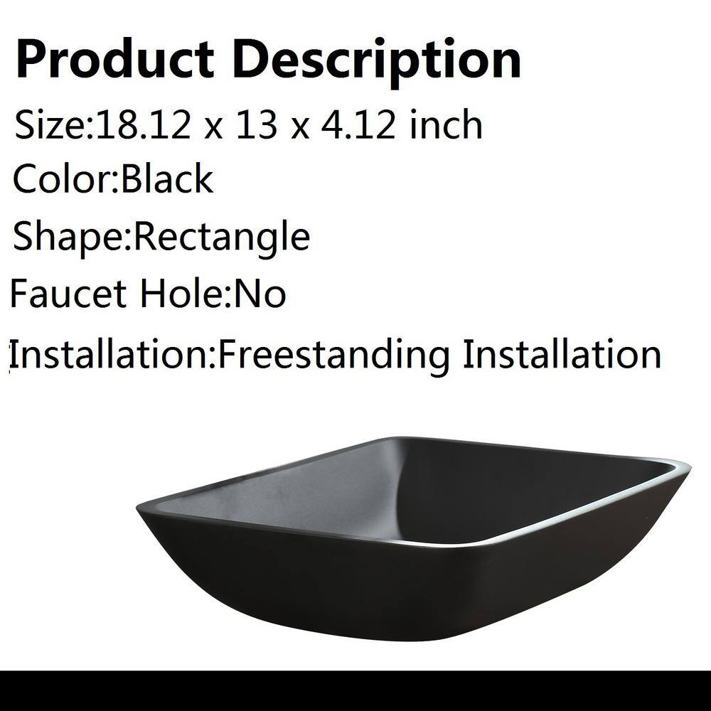 Interbath Glass Rectangular Vessel Bathroom Sink in Black ITBVS110SMB