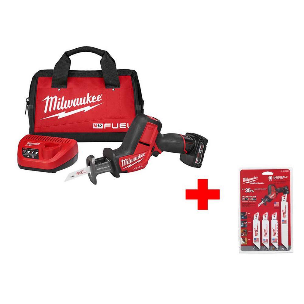 MW M12 FUEL 12-Volt Lithium-Ion Cordless Hackzall Reciprocating Saw Kit with Hackzall Blades Kit Storage Pouch (10-Piece) 2520-21XC-49-22-0220