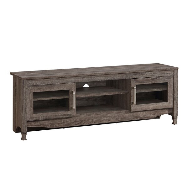 Driftwood TV Stand Console with 2 Glass Door and 6 Compartment TV Cabinet Entertainment Center