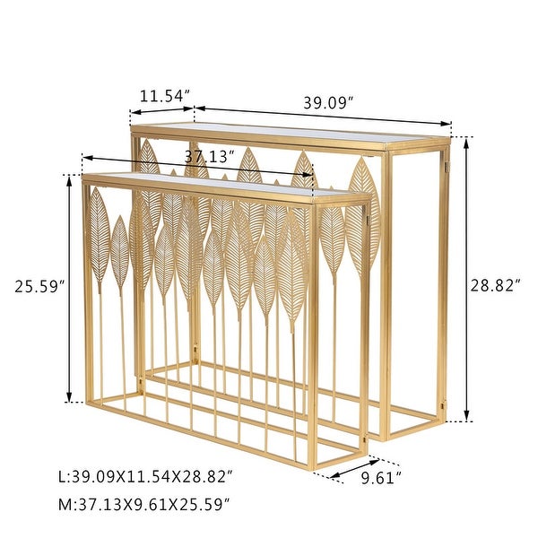 ADECO End Table Set of 2 Gold Leaves Accent Coffee Nightstands Stool