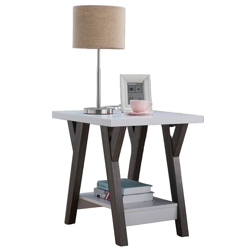 FC Design White and Distressed Grey End Table with Bottom Shelf