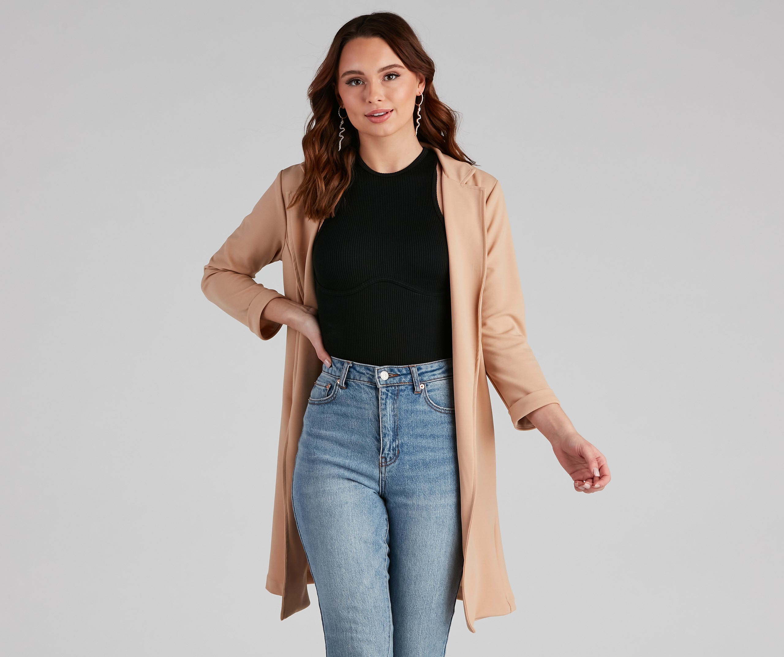 Boss Moves Crepe Long Line Blazer