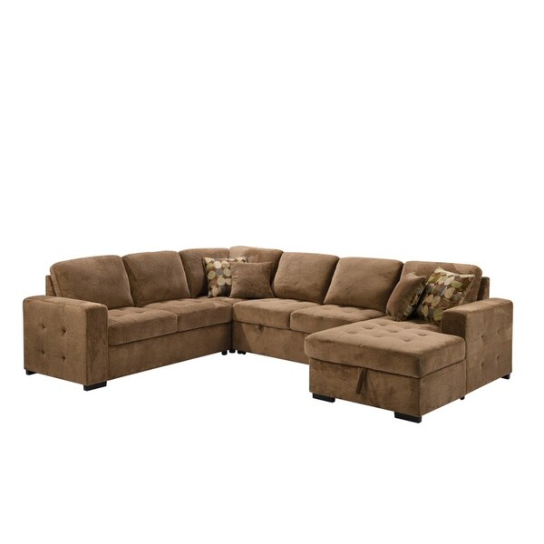 123 Inch U Shaped Sectional Sofa With Storage And 4 Throw Pillows