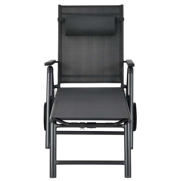 Tangkula Outdoor Folding Lounge Chair Patio Portable Longer W wheels amp Adjustable Backrest