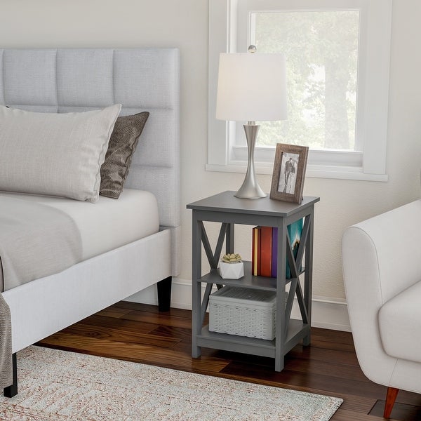 Wooden End Table - Modern Style Sofa Side Table with X-Leg Design and Two Shelves by Lavish Home (Gray)