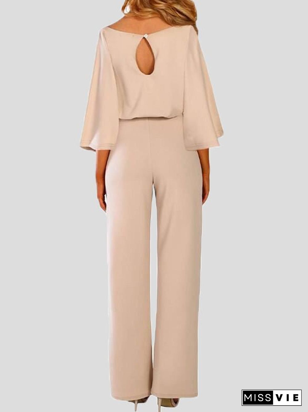 Women'S Jumpsuits Casual Solid Belted Long Sleeve Jumpsuit