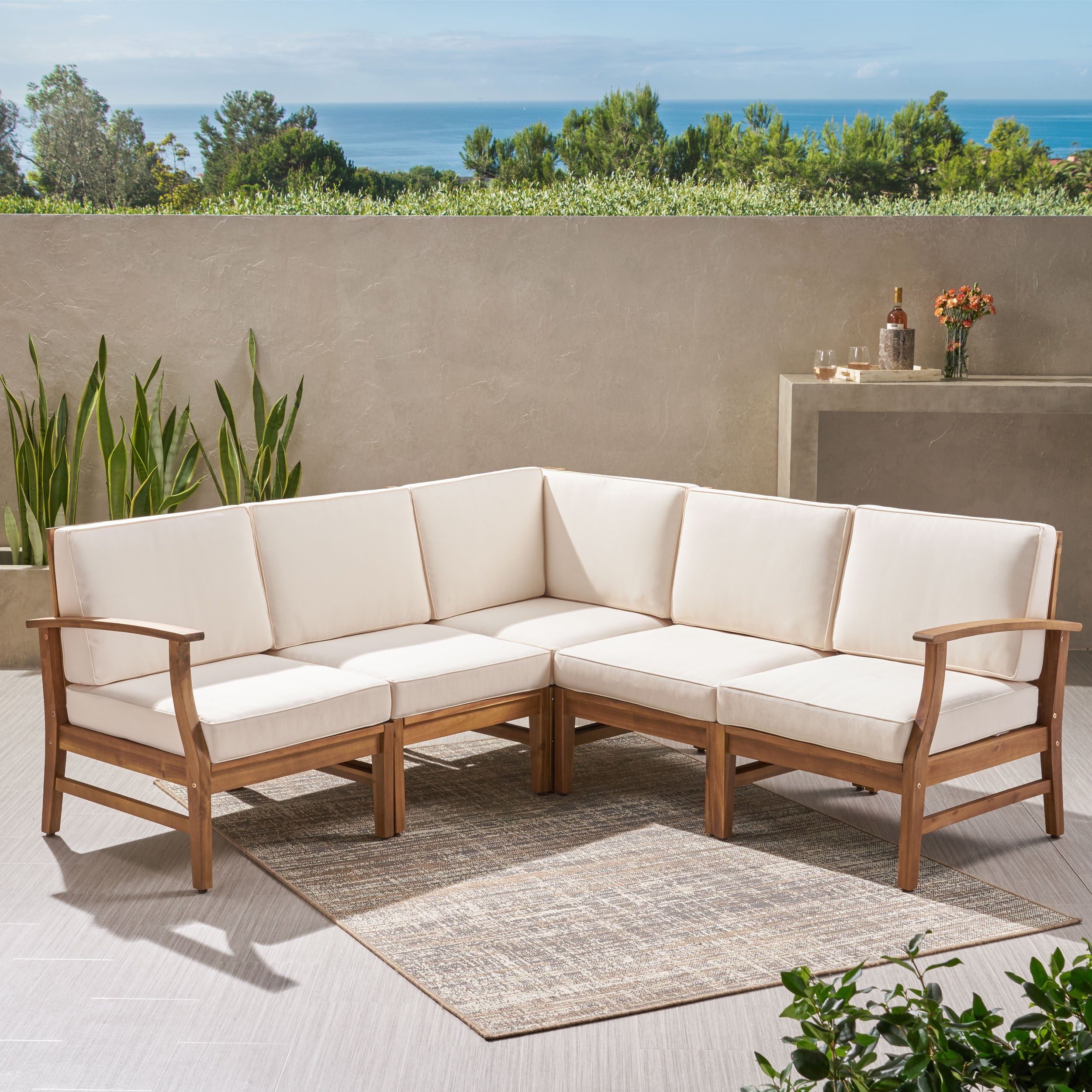 Capri Outdoor 5 Piece Chat Set with Water Resistant Cushions