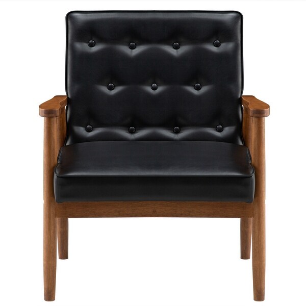 PU Leather Black/Brown Mid-century Accent Chair