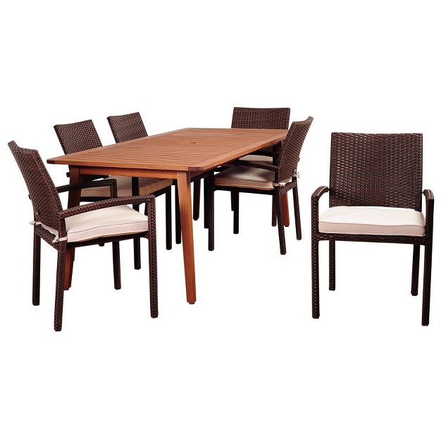 Adelson 7pc Patio Eucalyptus Wood Dining Set International Home Miami