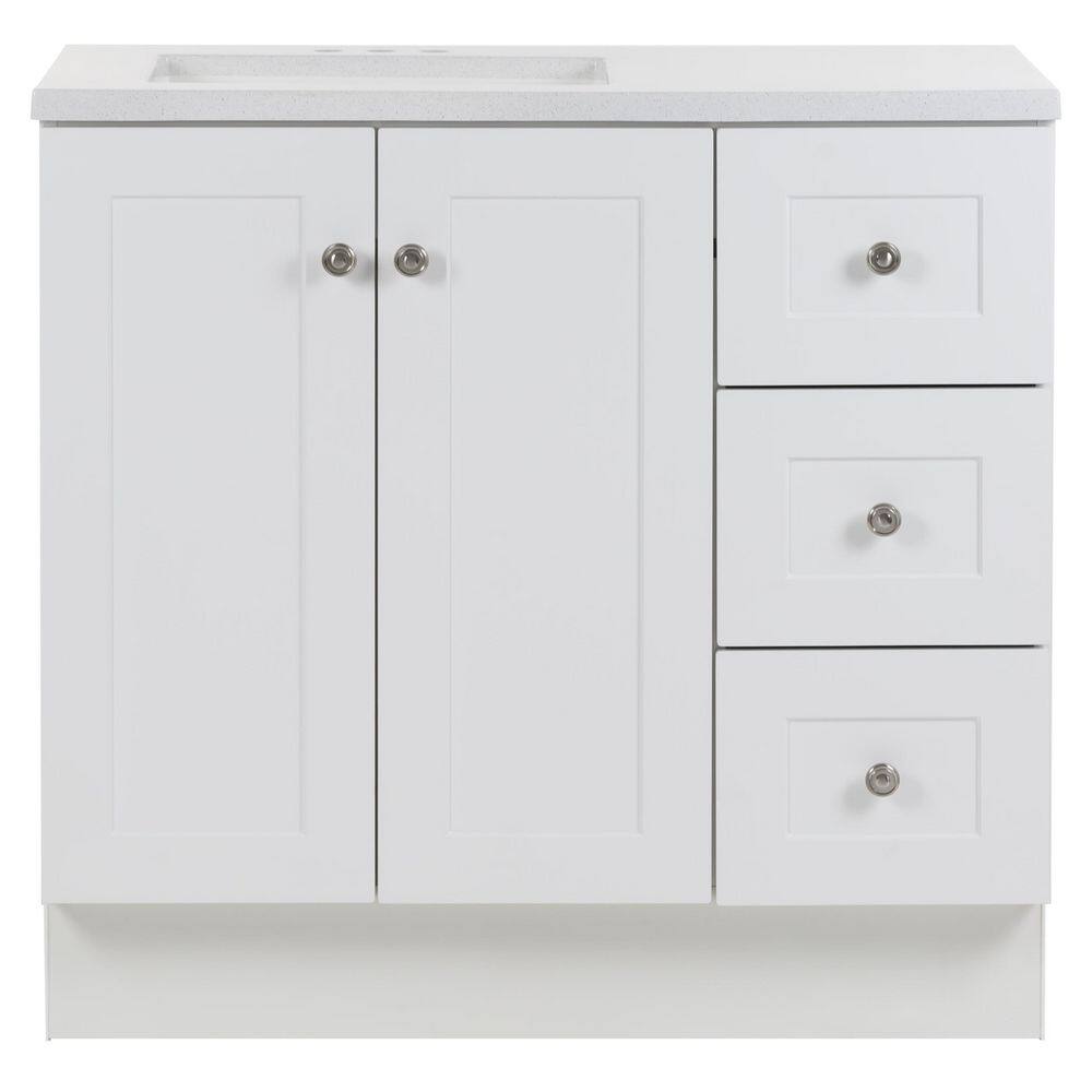 Glacier Bay Bannister 36.5 in. W x 18.75 in. D x 35.14 in. H Bath Vanity in White with White Cultured Marble Top BA36P2-WH