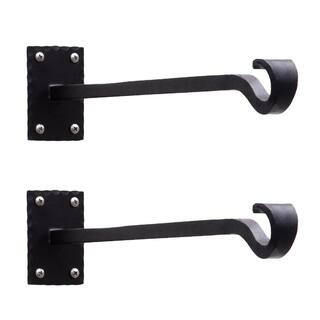 ACHLA DESIGNS 3 in. Tall Black Powder Coat Metal Lodge Straight Brackets with Multiple Hooks (Set of 2) B-106-2