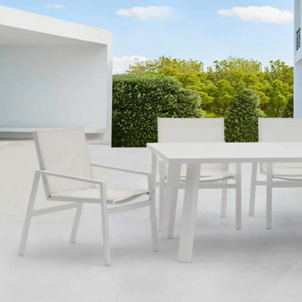 Set of 2 Outdoor Dining Chair  Aluminum Frame With Breathable Mesh Seat  White   Contemporary   Outdoor Dining Chairs   by Decor Love  Houzz