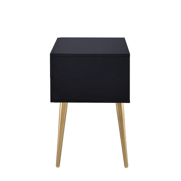 Denvor Square End Table with Drawers， Black and Gold