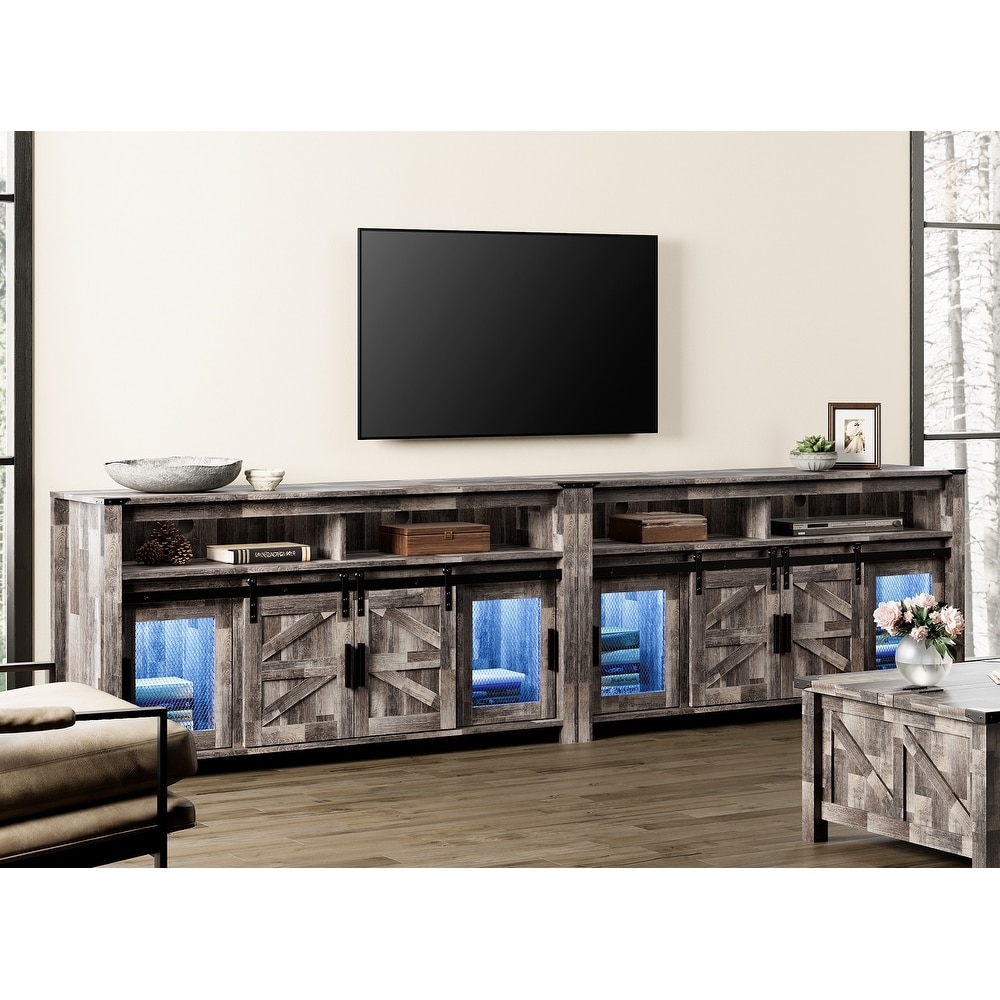 LED Farmhouse Entertainment Center with Mesh and Barn Doors  31\