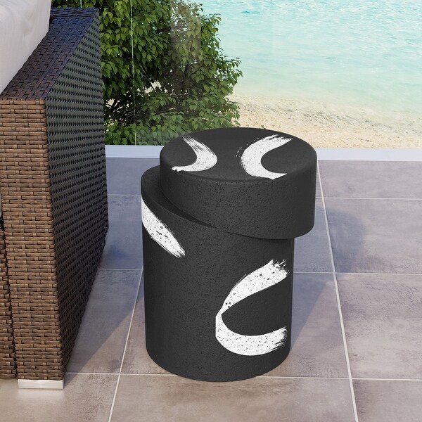 COSIEST Cylinder Shaped MgO Concrete Black Outdoor Side Table