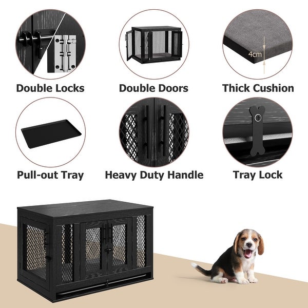 Dog Crate with Cushion and Tray Heavy Duty Dog Kennel Double Doors