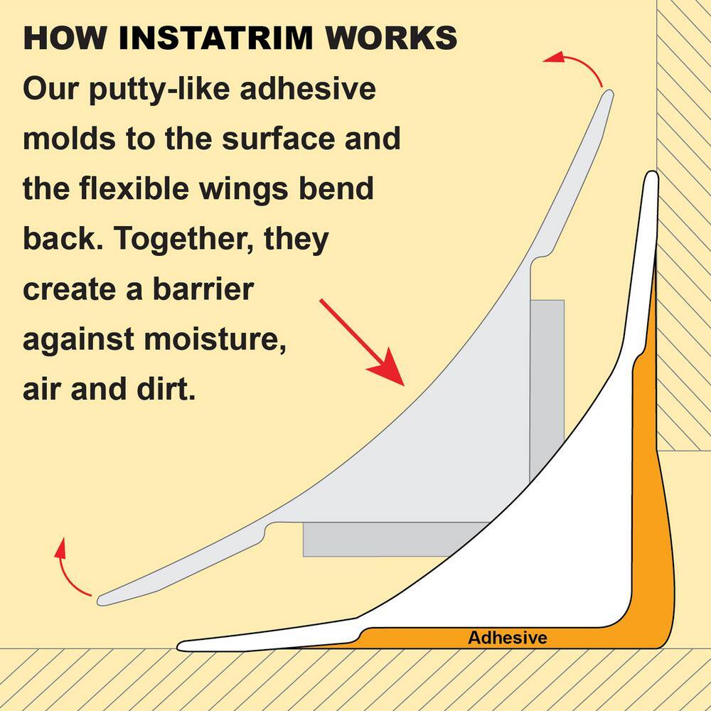 InstaTrim 12 in. x 20 ft. White PVC Self-adhesive Flexible Caulk Trim Molding and Applicator Tool 0520-WHT-AP