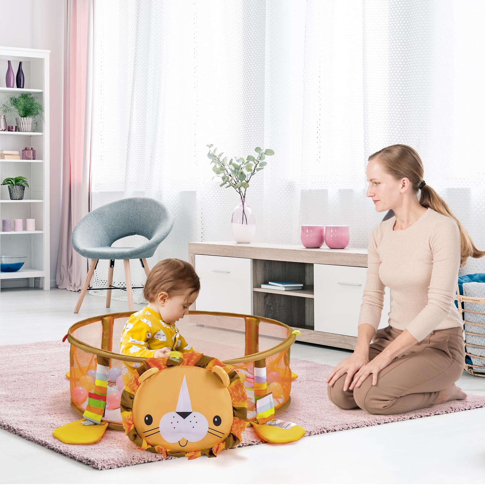 BABY JOY Baby Play Gym, 4-in-1 Baby Play Center w/Soft Padding Mat & Arch Design