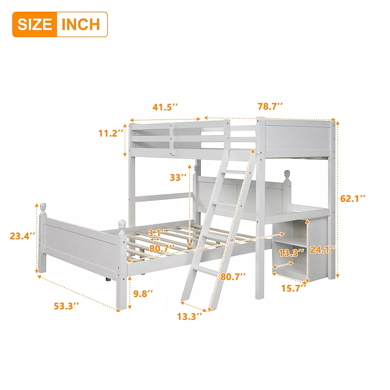 Merax Twin Over Full Loft Bed With Cabinet