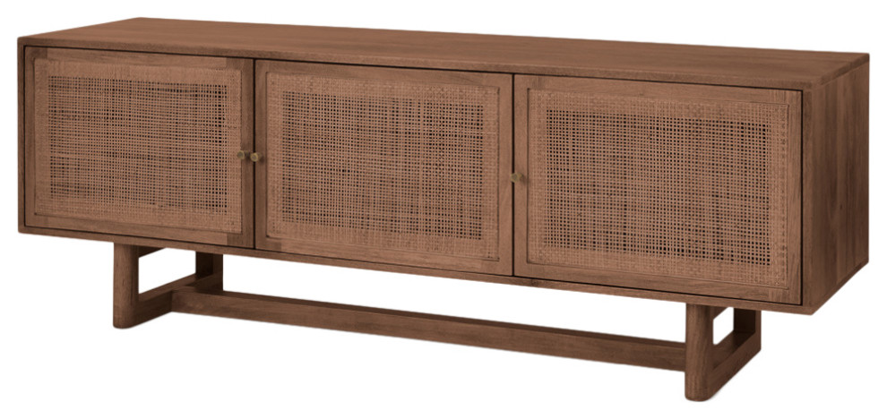 Grier 65.0Lx18.75Wx23.0H Medium Brown Solid Wood With Cane Media Console   Tropical   Entertainment Centers And Tv Stands   by Mercana  Houzz