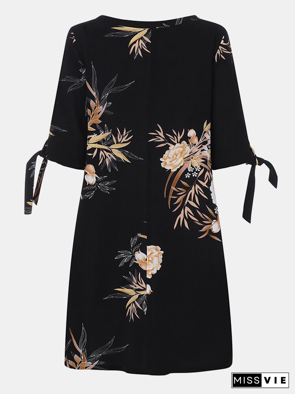 Floral Printed Half Sleeve O-neck Botanical Mini A-Line Dress