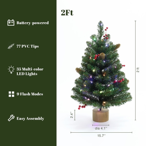 2Ft Artificial Pine Tree Potted with MultiColor Lights