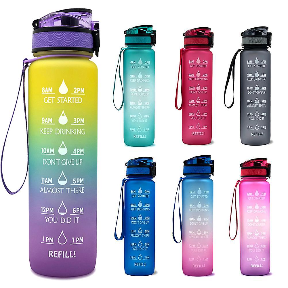 1l Sports Water Bottle Straw Cup 1 Litro With Time Maker Leak-proof Bpa Free Frosted Cup For Outdoor Sports Drinking Bottle