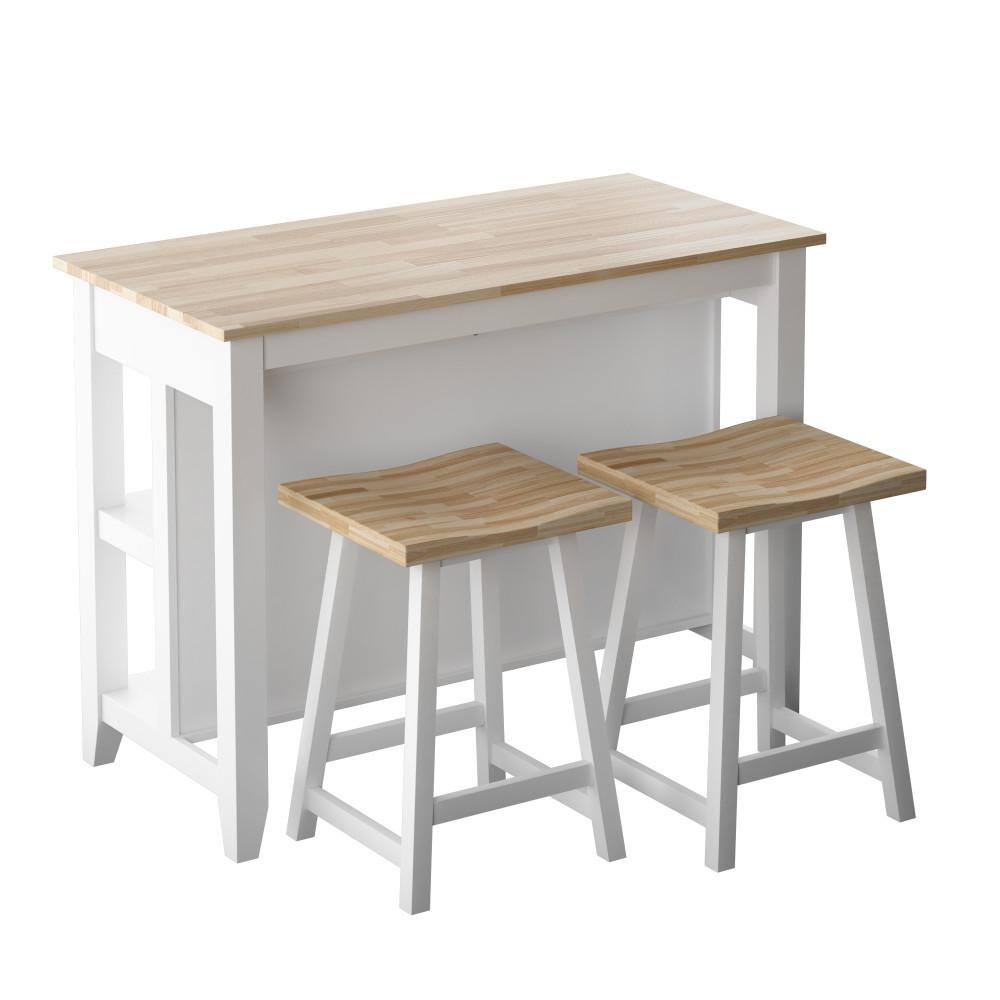 Twin Star Home White Kitchen Island with Open Shelves KI10890-TPT85