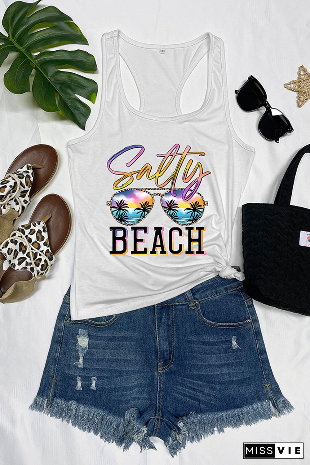 Salty Beach Sunglasses Printed Sleeveless Tank Top Wholesale