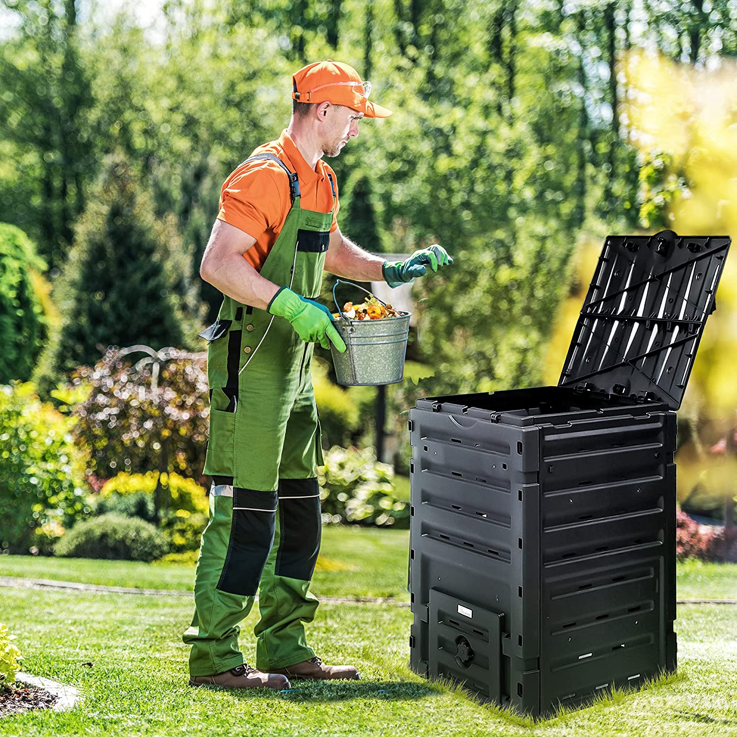 DWVO 120 Gallon (450L) Large Outdoor Compost Bin, Composter Box with Snap-on Top Lid and Aeration System, Lightweight Garden Compost Barrel Tumbler, Easy Assembly, BPA Free