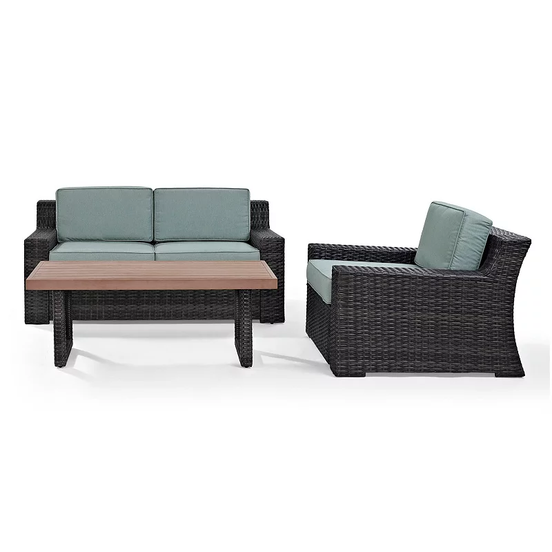 Crosley Furniture Beaufort Patio Loveseat， Chair and Coffee Table 3-piece Set