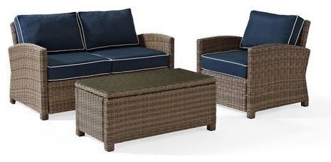 Bradenton 3 Piece Outdoor Wicker Seating Set With Cushions   Tropical   Outdoor Lounge Sets   by VirVentures  Houzz