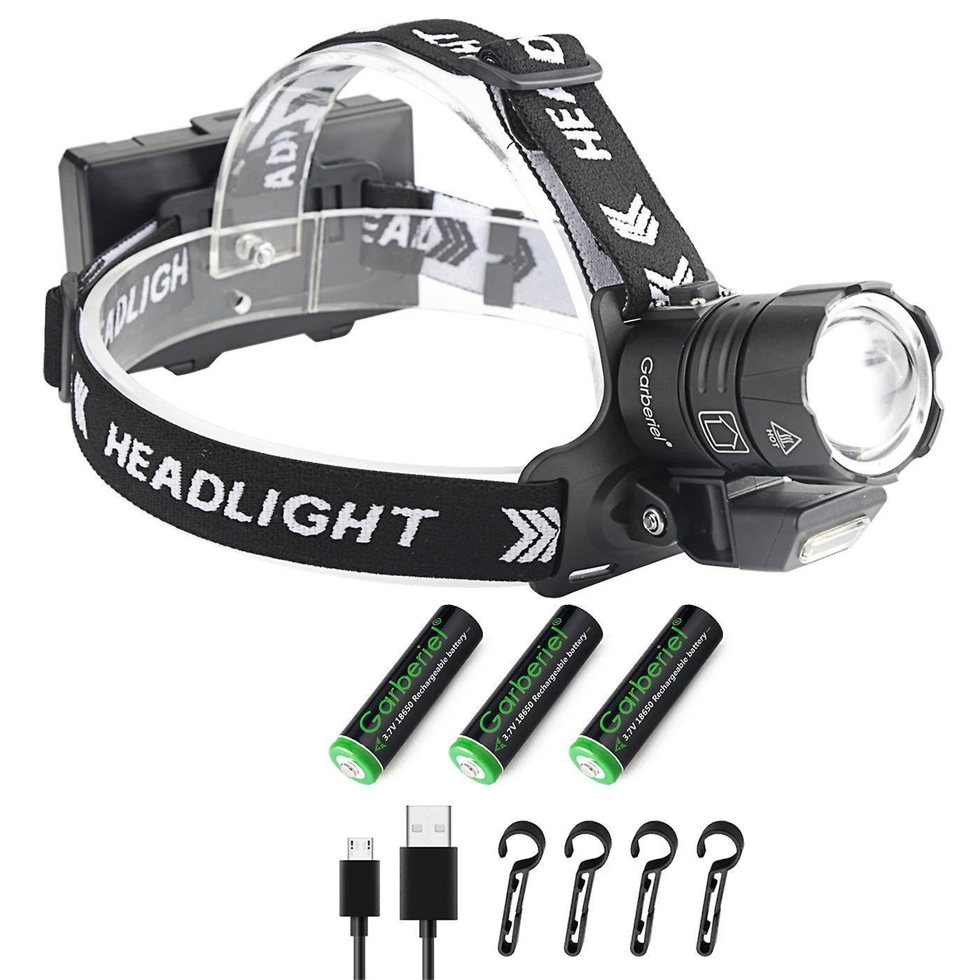 990000lms Xhp90+cob Headlamp Usb Rechargeable Head Light 4 Mode Zoom Torch Ipx6