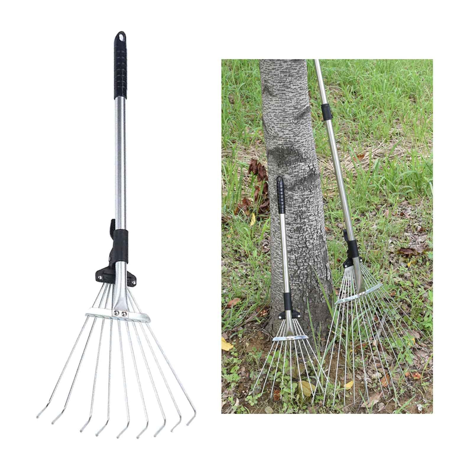 Telescopic Garden Leaf Rake, Lightweight Collect Loose Debris Versatile Collapsible Adjustable Folding Head for Gardening Plants