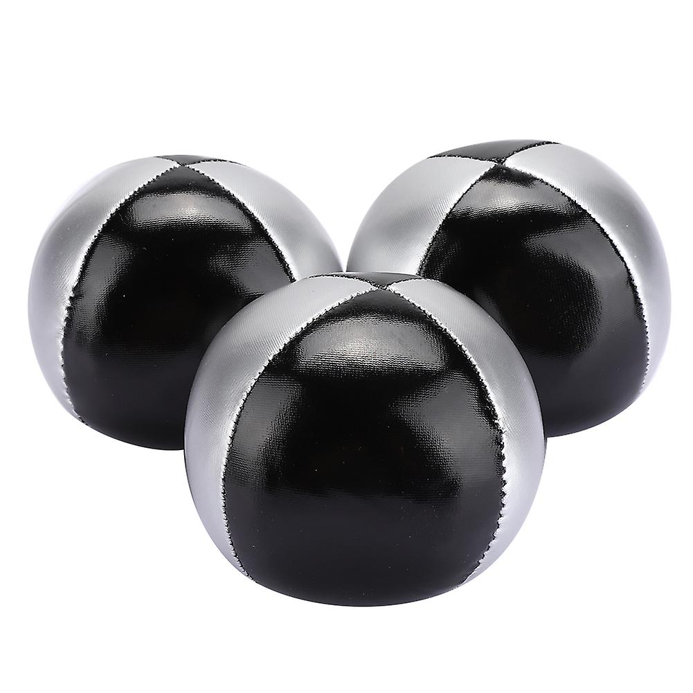 3pcs Silver Black Pu Leather Indoor Leisure Portable Juggling Ball Performance Props