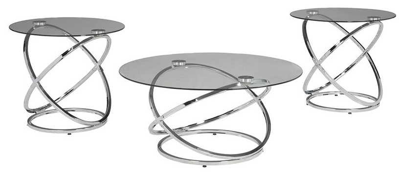 Ashley Furniture Modern Hollynyx 3 Piece Glass Top Coffee Table Set in Chrome   Contemporary   Coffee Table Sets   by GwG Outlet  Houzz