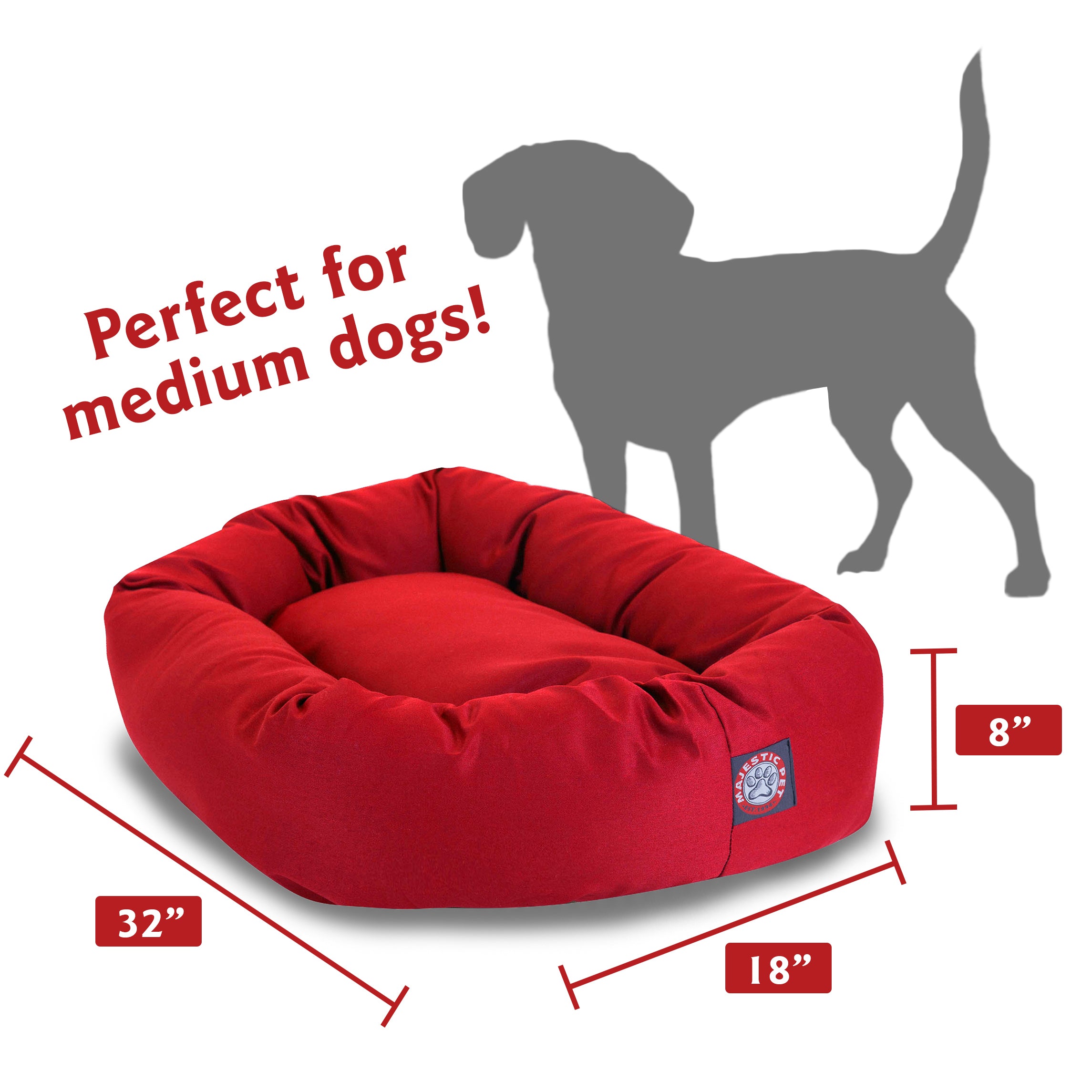 Majestic Pet | Poly/Cotton Bagel Pet Bed For Dogs， Red， Medium