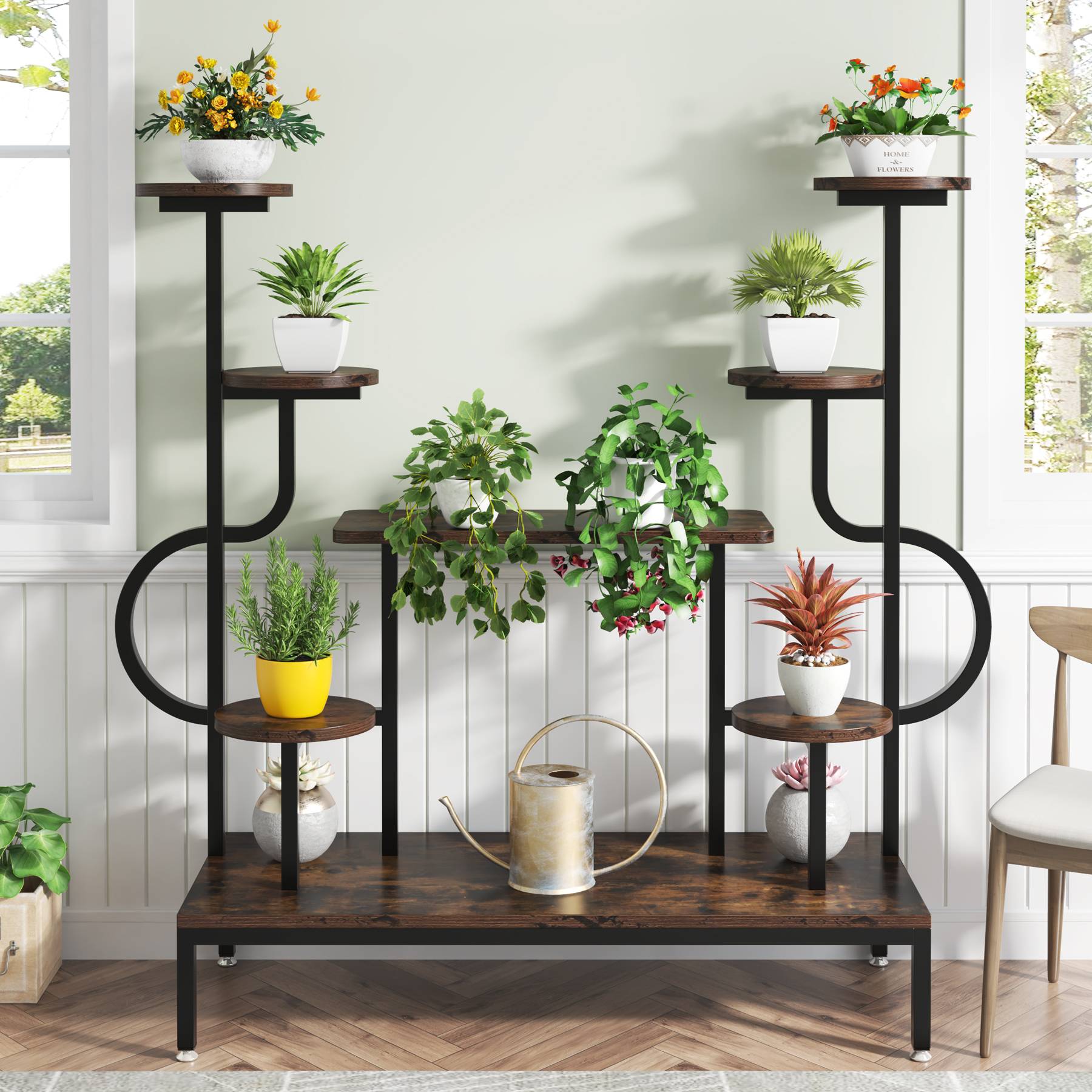 8-Tier Plant Stand, Wood Potted Ladder Holder Flower Rack Shelves