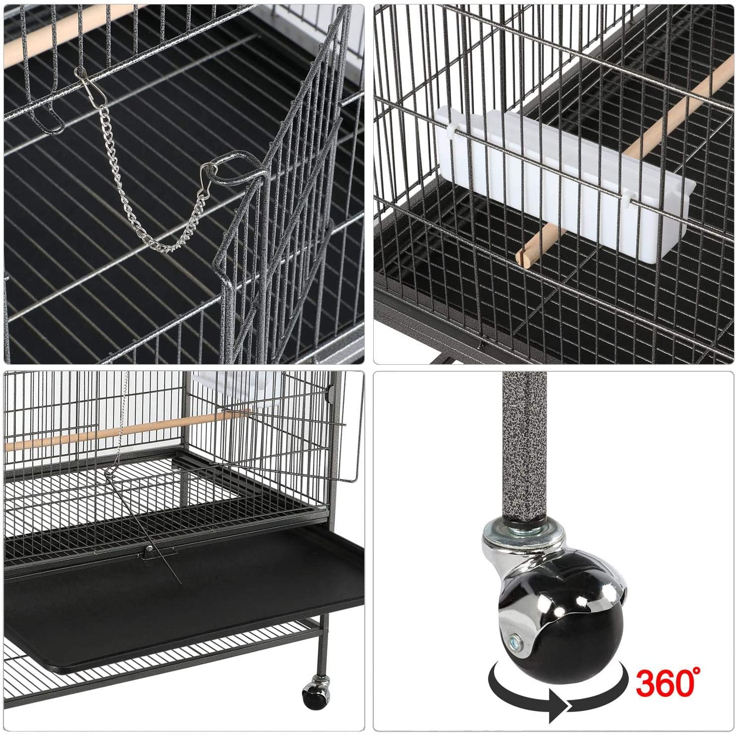 52-inch Wrought Iron Standing Large Flight King Bird Cage for Cockatiels African Grey Quaker Sun Parakeets Green Cheek Conures Pigeons Parrot irdcage with Stand