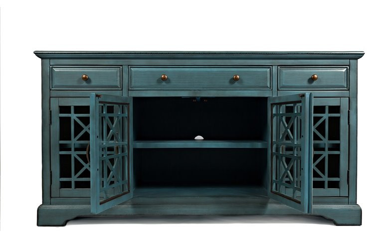 Koi 60 Inch Wood TV Media Entertainment Center  Crossed Design  Antique Blue   Transitional   Entertainment Centers And Tv Stands   by Homesquare  Houzz