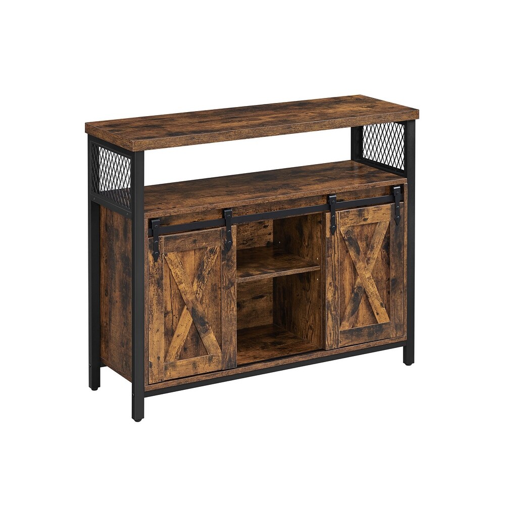 Dining Sideboard  Kitchen Cupboard  Storage Cabinet  Buffet Table with Adjustable Shelf   Rustic Brown and Black