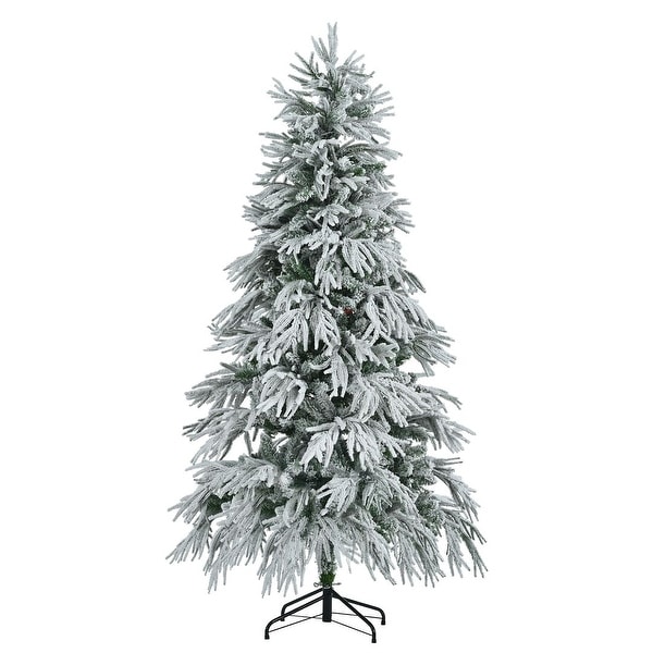 4FT/6FT/7.5FT PreLit Spruce Snow Flocked Christmas Tree Set with 8 LED Flashing Modes