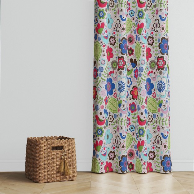 Bacati Botanical Floral With Birds Pink multicolor Curtain Panel