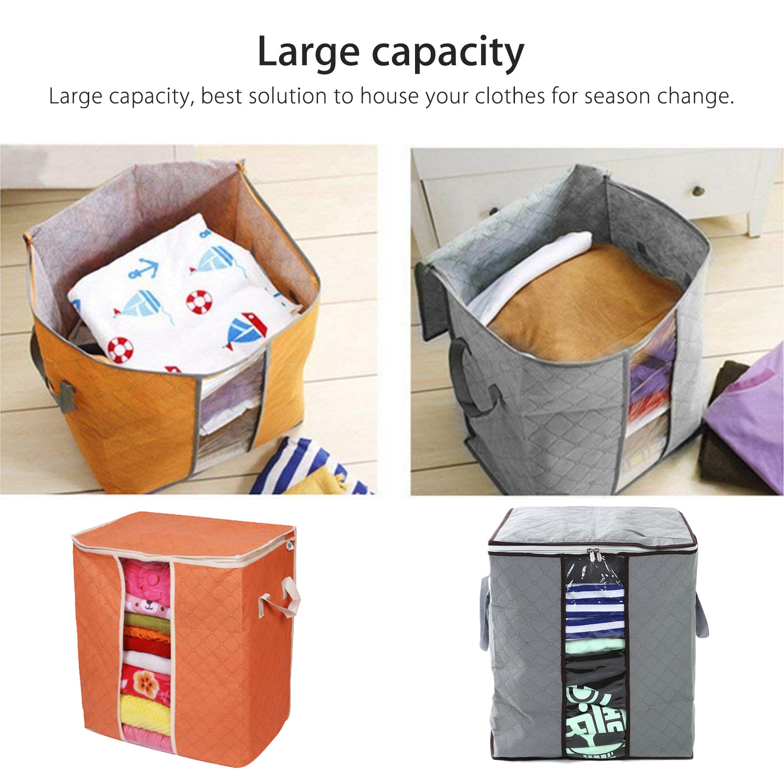 4/3/2/1pcs Foldable Blanket Storage Bags, TSV Storage Containers, Sweater Clothes Storage Containers, Large Storage Bags for Blanket Closet Dorm Sweater, Gray/Orange