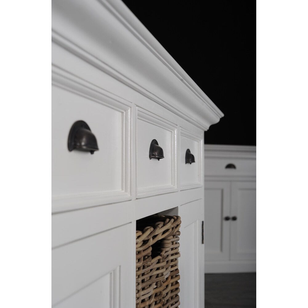 NovaSolo Halifax Coastal White Buffet with 2 Baskets  Solid Mahogany Frame  49.21 x 19.69 x 33.46   49.21 x 19.69 x 33.46