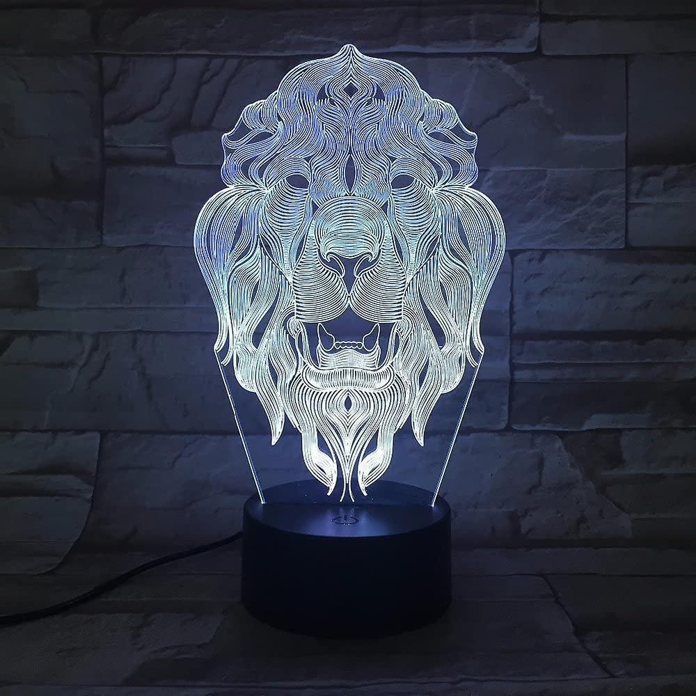 3d Lion Animal Night Light 7 Color Change Led Table Desk Lamp Acrylic Flat Abs Base Usb Charger Home Toy Brithday Xmas Kid Children Gift