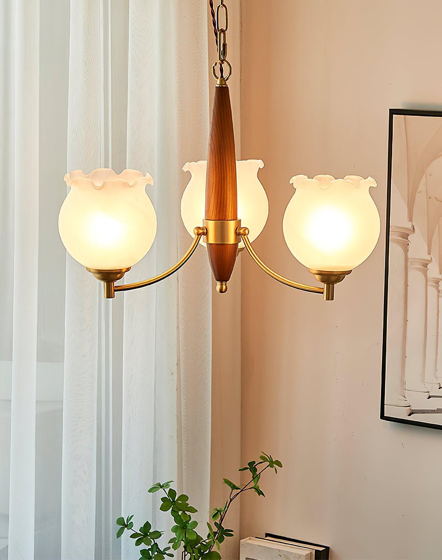 Tulips Glass Wood Chandelier