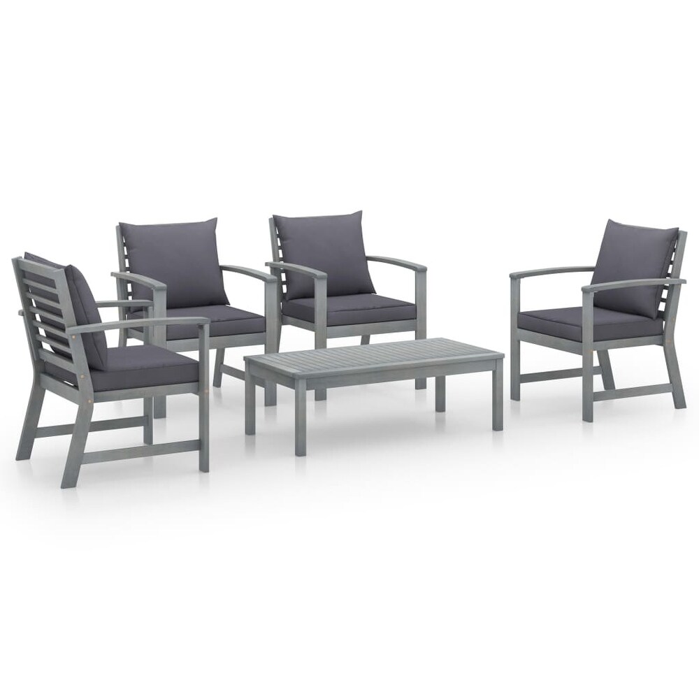 vidaXL 5 Piece Garden Lounge Set with Cushion Solid Acacia Wood Gray   39.4\