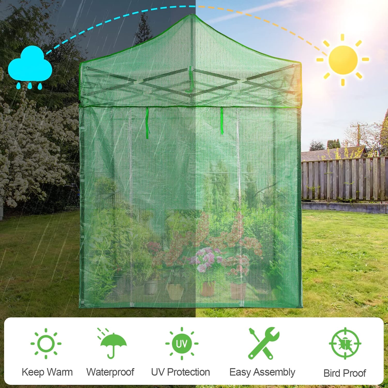 Likein Green House for Outdoors Heavy Duty, Walk in Pop up Greenhouse, 6.6x6.6FT